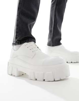 Asos Design Chunky Lace Up Shoes In White