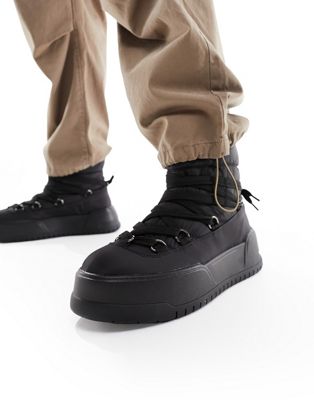 ASOS DESIGN chunky laceup boots in black nylon - ASOS Price Checker