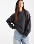 [ASOS DESIGN] ASOS DESIGN chunky lambswool curved hem jumper in charcoal-Grey XS Charcoal