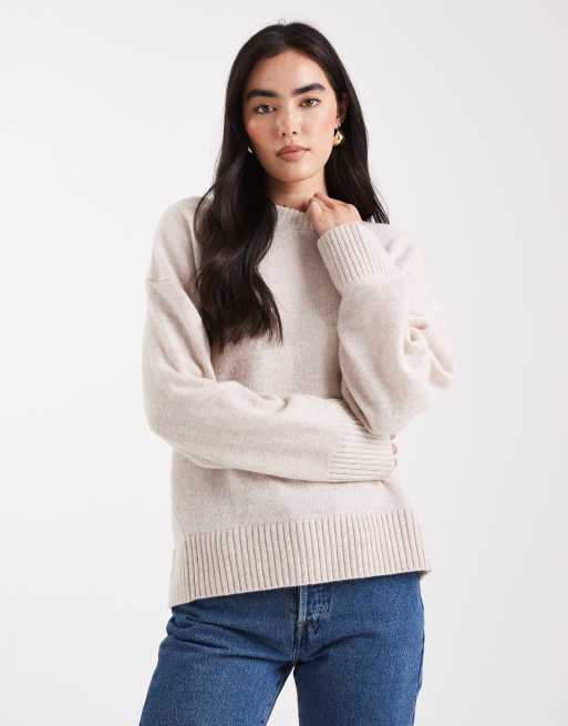 ASOS DESIGN chunky lambswool curved hem jumper in white