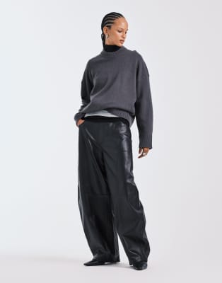 Asos Design Chunky Lambswool Curved Hem Sweater In Gray