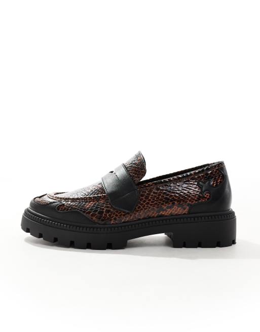 ASOS DESIGN - Chunky loafers i forskellig imiteret læder med brun slangetekstur, 2 af 4