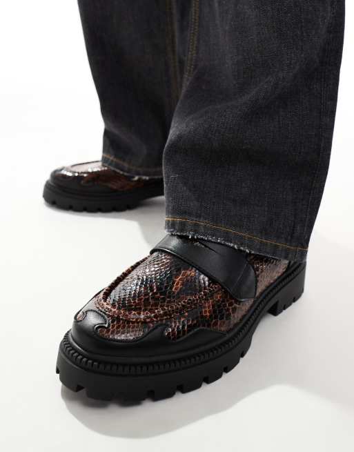 ASOS DESIGN - Chunky loafers i forskellig imiteret læder med brun slangetekstur, 4 af 4