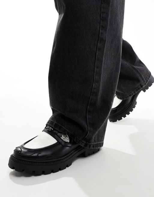 FhyzicsShops DESIGN - Chunky loafers i sort/hvidt og imiteret læder med western-detaljer