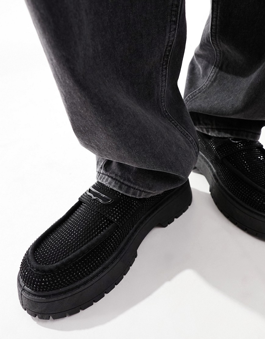 Asos Design Chunky Loafers In Black Diamante