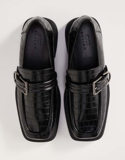 Black loafers with silver buckle online