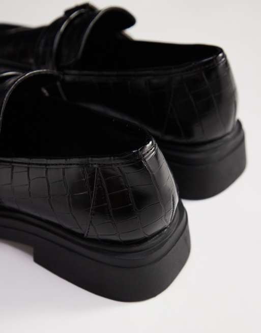ASOS DESIGN chunky loafers in black faux croc with silver buckle, 4 of 4