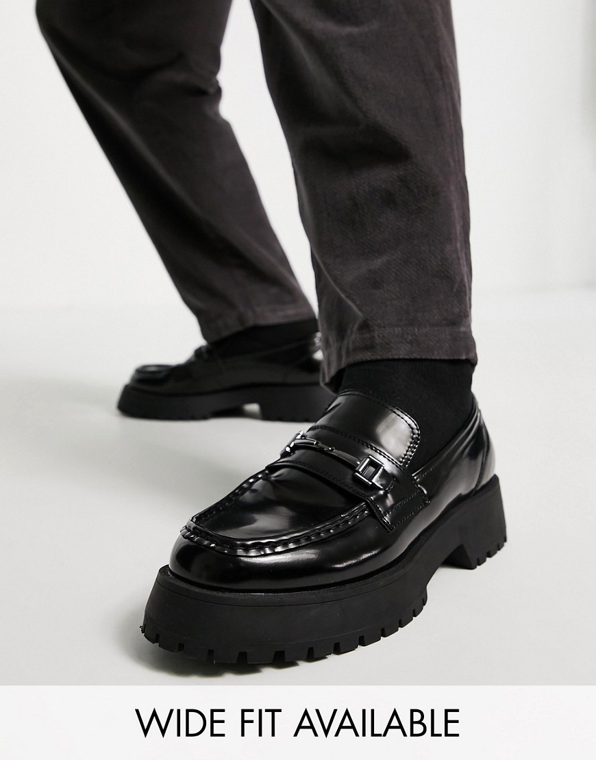 ASOS DESIGN chunky loafers in black faux leather with snaffle detail