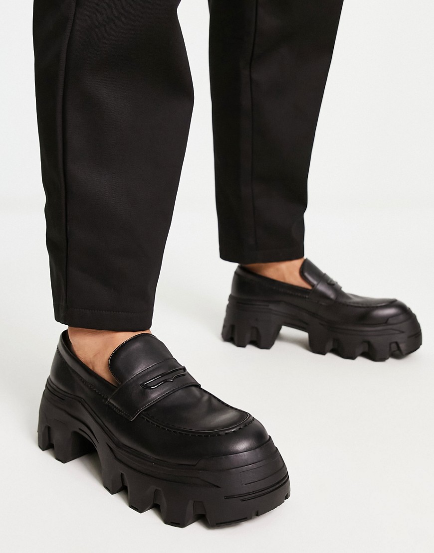 ASOS DESIGN chunky loafers in black faux leather