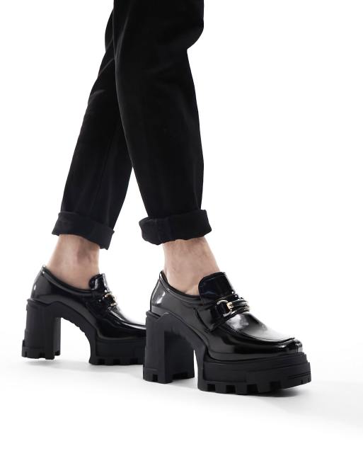 ASOS DESIGN chunky loafers in black patent with gold snaffle | ASOS