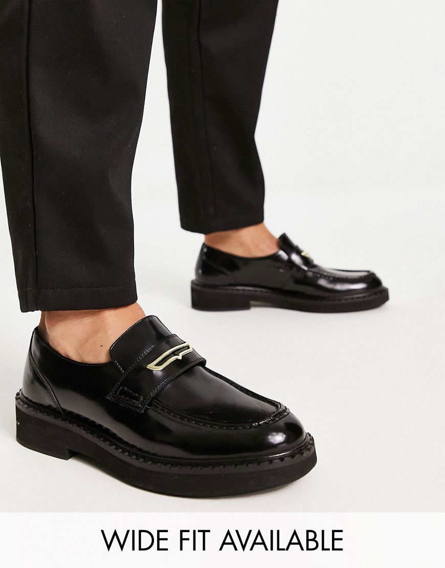 ASOS DESIGN chunky loafers in black polished leather