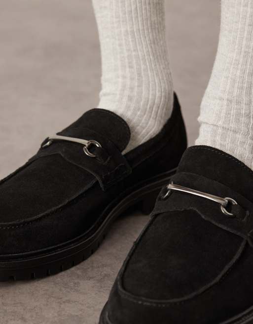 ASOS DESIGN chunky loafers in black suede with snaffle, 3 of 4