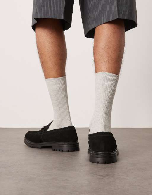 ASOS DESIGN chunky loafers in black suede with snaffle, 4 of 4