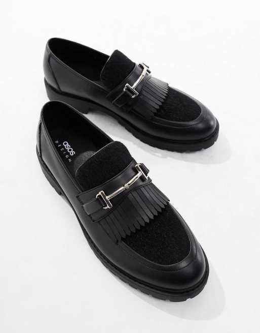ASOS DESIGN chunky loafers in black with faux fur