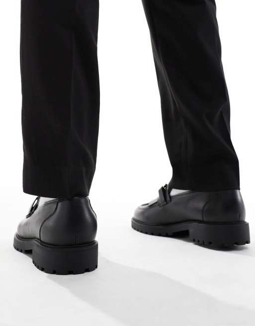 ASOS DESIGN chunky loafers in black with faux fur