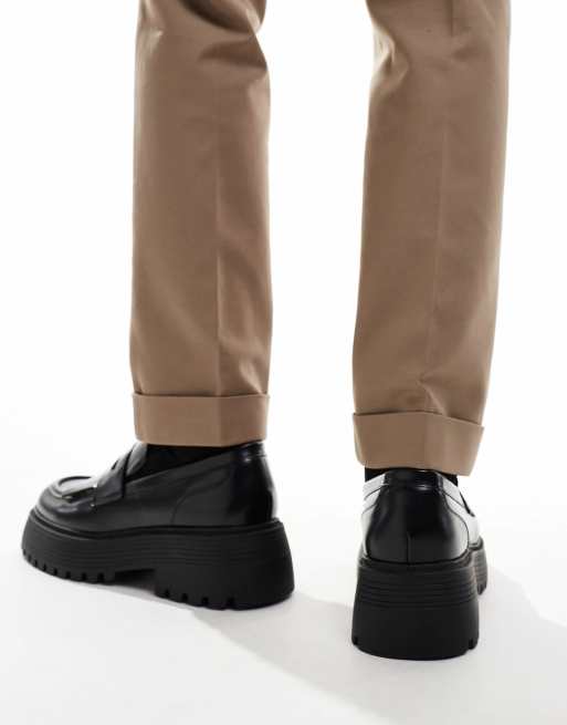 ASOS DESIGN chunky loafers in black with fringing