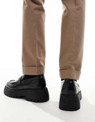 ASOS DESIGN chunky loafers in black with fringing