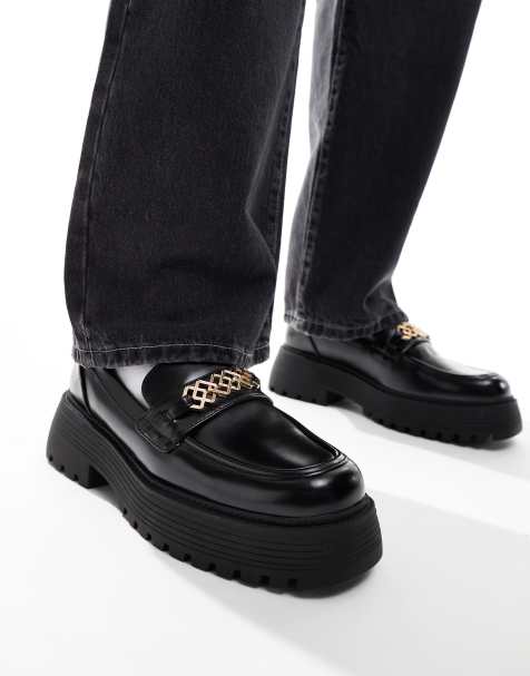 ASOS DESIGN chunky loafers in black with gold snaffle - view 1