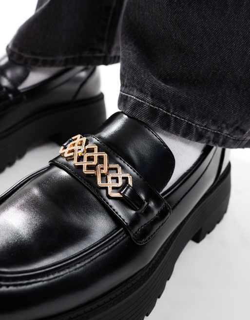 ASOS DESIGN chunky loafers in black with silver snaffle