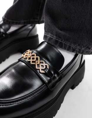 ASOS DESIGN chunky loafers in black with silver snaffle