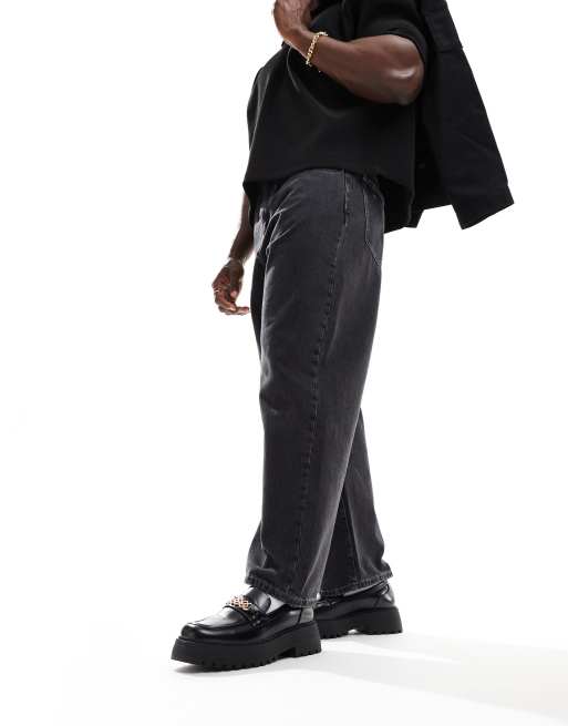 ASOS DESIGN chunky loafers in black with silver snaffle