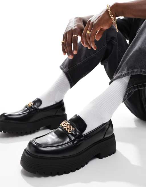 ASOS DESIGN chunky loafers in black with silver snaffle