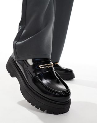 Asos Design Chunky Loafers In Black With Snaffle
