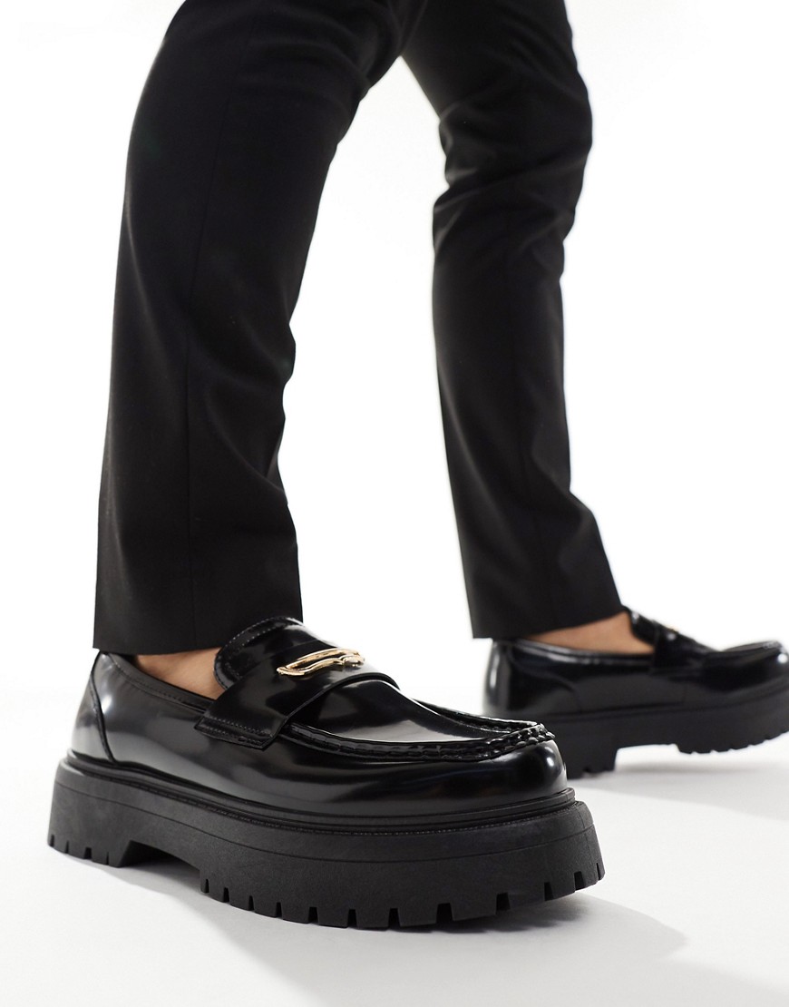 ASOS DESIGN chunky loafers in black with snaffle