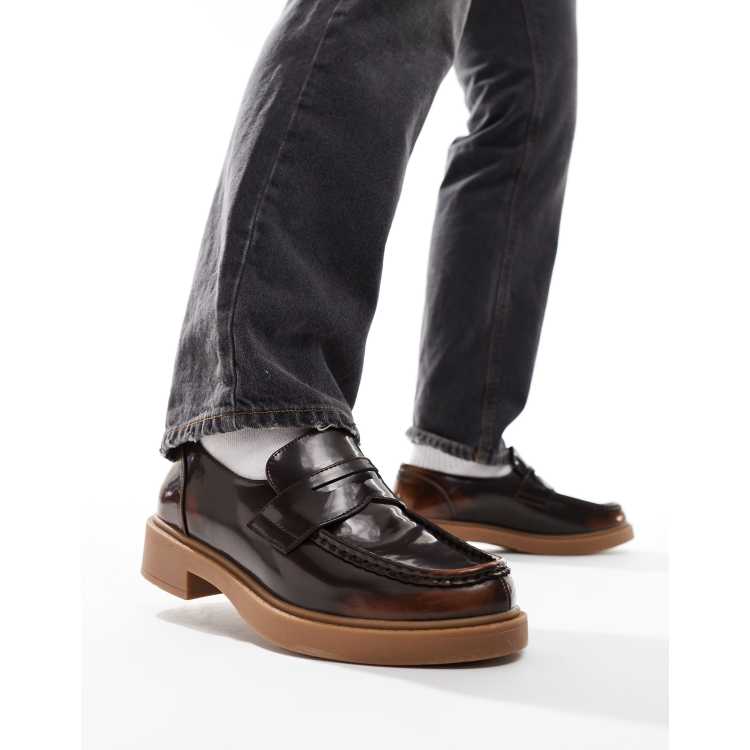  DESIGN chunky loafers in brown faux leather ASOS DESIGN Chunky Loafers Brown Black Faux Snake and  main image 3