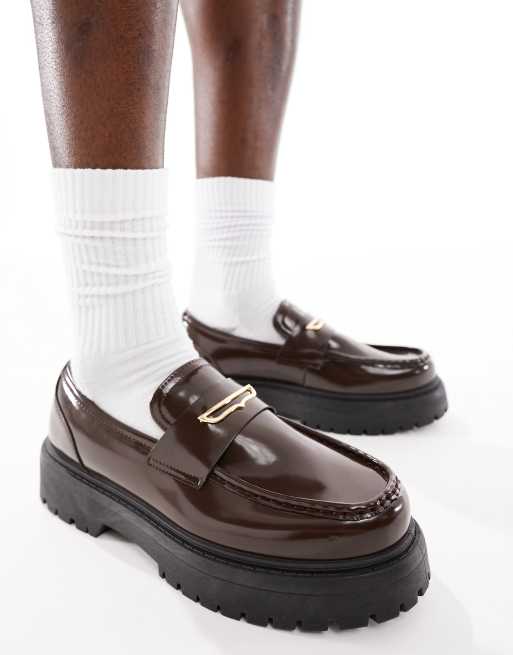 ASOS DESIGN chunky loafers in brown faux leather, 3 of 4