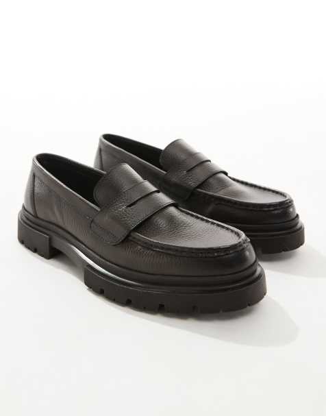 ASOS DESIGN chunky loafers in brown leather - view 1