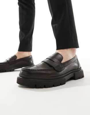 Asos Design Chunky Loafers In Brown Leather