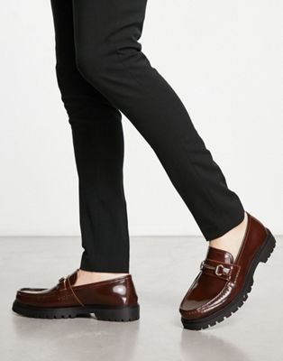 ASOS DESIGN chunky loafers in brown polished leather with black sole