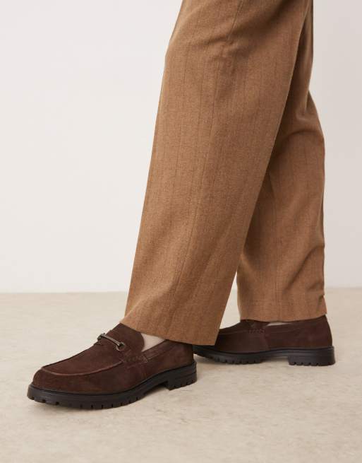 ASOS DESIGN chunky loafers in brown suede with snaffle ASOS