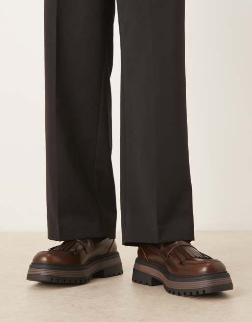ASOS DESIGN chunky loafers in brown with fringing detail, 4 of 4