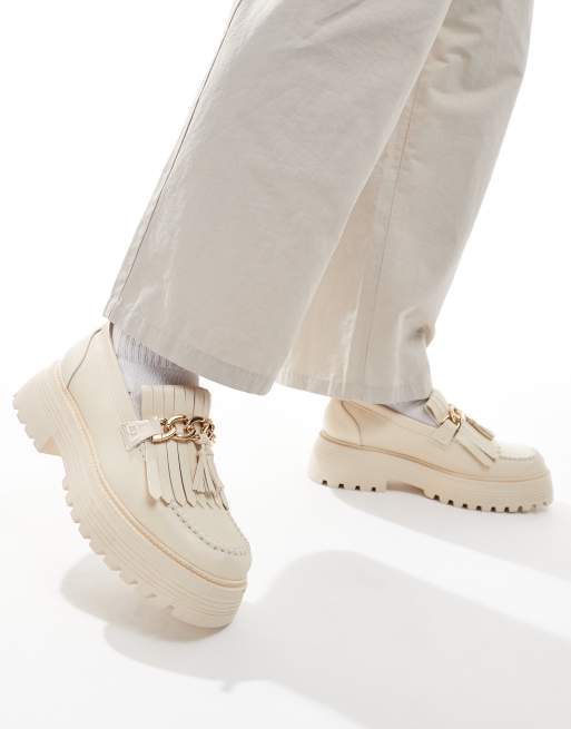 ASOS DESIGN chunky loafers in cream with fringe detail ASOS