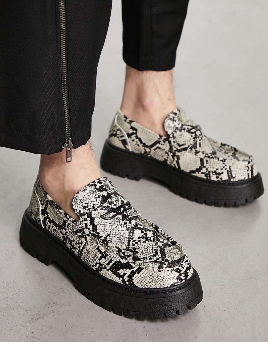 ASOS DESIGN chunky loafers in faux snake-Grey