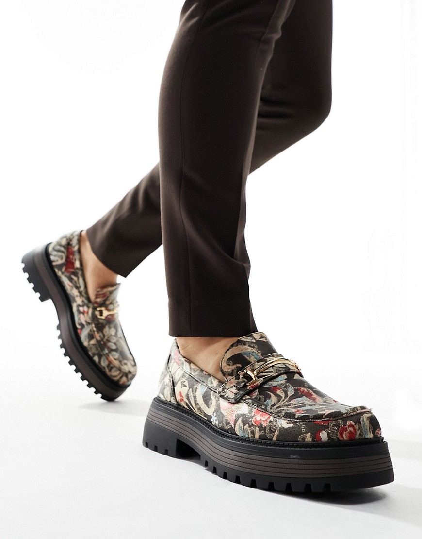 ASOS DESIGN chunky loafers in floral jaquard-Multi
