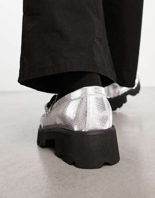  Grey Chunky Chain Platform Loafers ASOS DESIGN chunky sole loafers with oversized chain in  main image 3