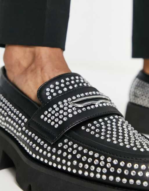 Mens silver studded on sale loafers