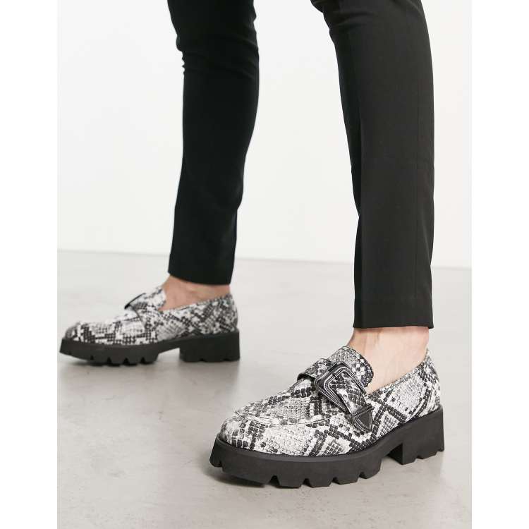 ASOS DESIGN chunky loafers in snake print faux leather with