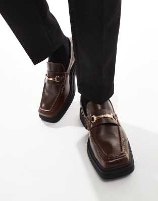 chunky loafers in tan with square toe-Brown