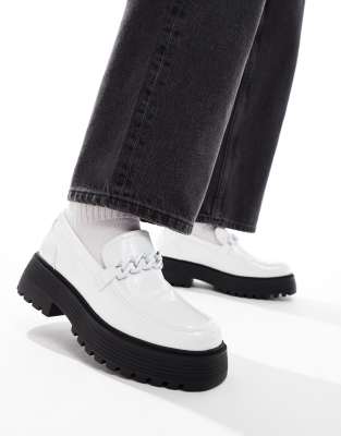 Asos Design Chunky Loafers In White Faux Croc