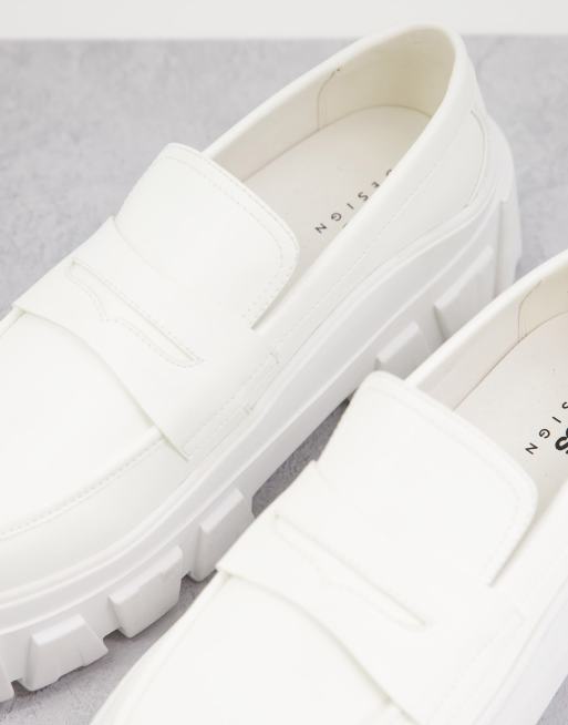 ASOS DESIGN chunky loafers in white faux leather