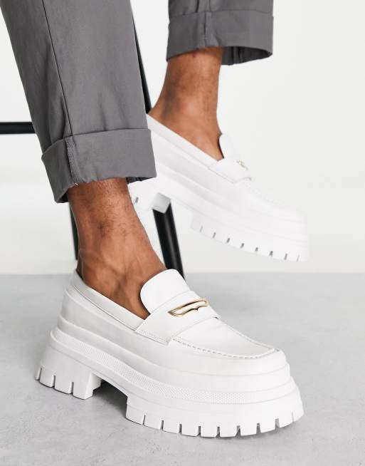 ASOS DESIGN chunky loafers in white faux leather | ASOS