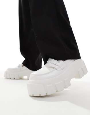 Asos Design Chunky Loafers In White Faux Leather