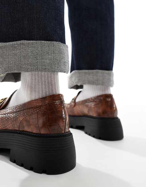 ASOS DESIGN - Chunky loafers med spændedetalje i brunt, imiteret krokodilleskind, 4 af 4