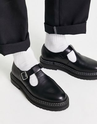 ASOS DESIGN chunky mary jane loafers in black leather