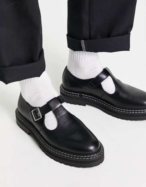 ASOS DESIGN chunky mary jane loafers in black leather | ASOS