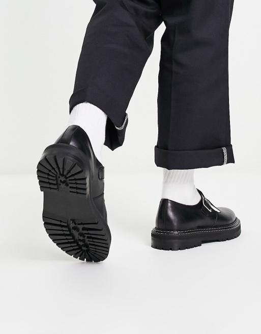 ASOS DESIGN chunky mary jane loafers in black leather | ASOS